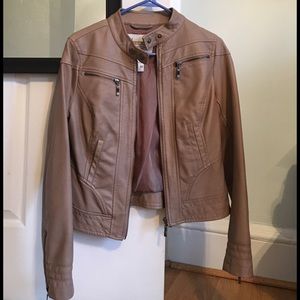Beige American Rag leather jacket.
