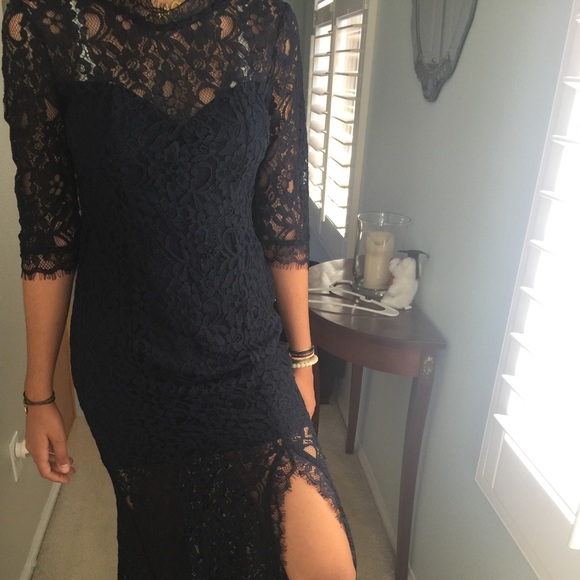 LULU's navy blue lace maxi dress