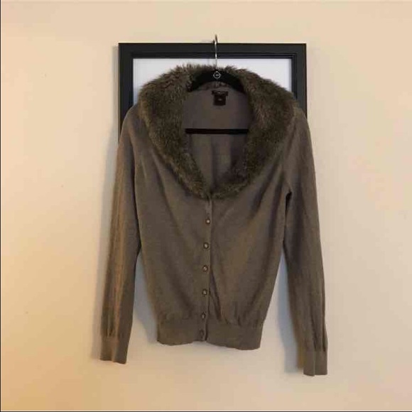 Ann Taylor MP fur trimmed cardigan sweater