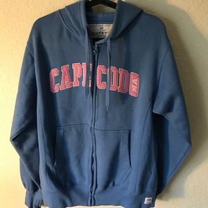 Thick zip up cape cod mass embroidered hoodie.