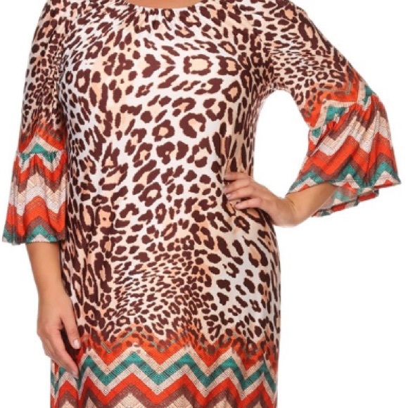Boho Leopard Print Zig zag Design Dress