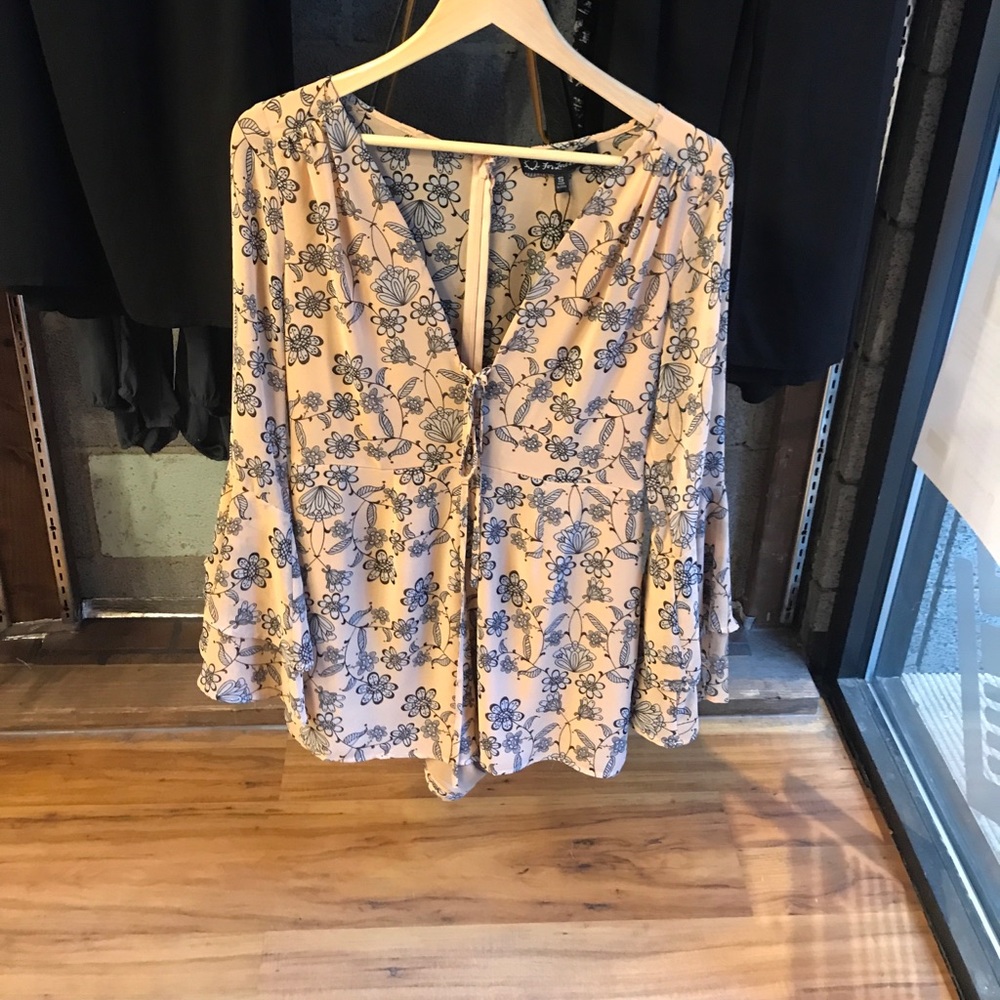 For Love & Lemons Pia Romper-Red & Pale Peach - Picture 2 of 4