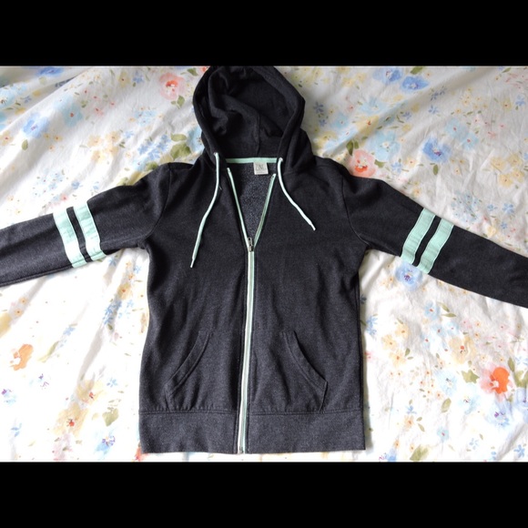 Mint green and Dark Grey zip up Zine Hoodie