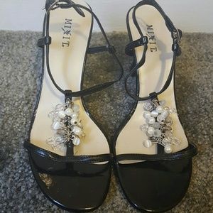 T strap  heels with beading