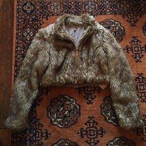 Free People faux fur cropped jacket coat