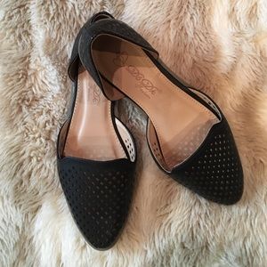 New Black Perforated D'Orsay Flats-Size 6