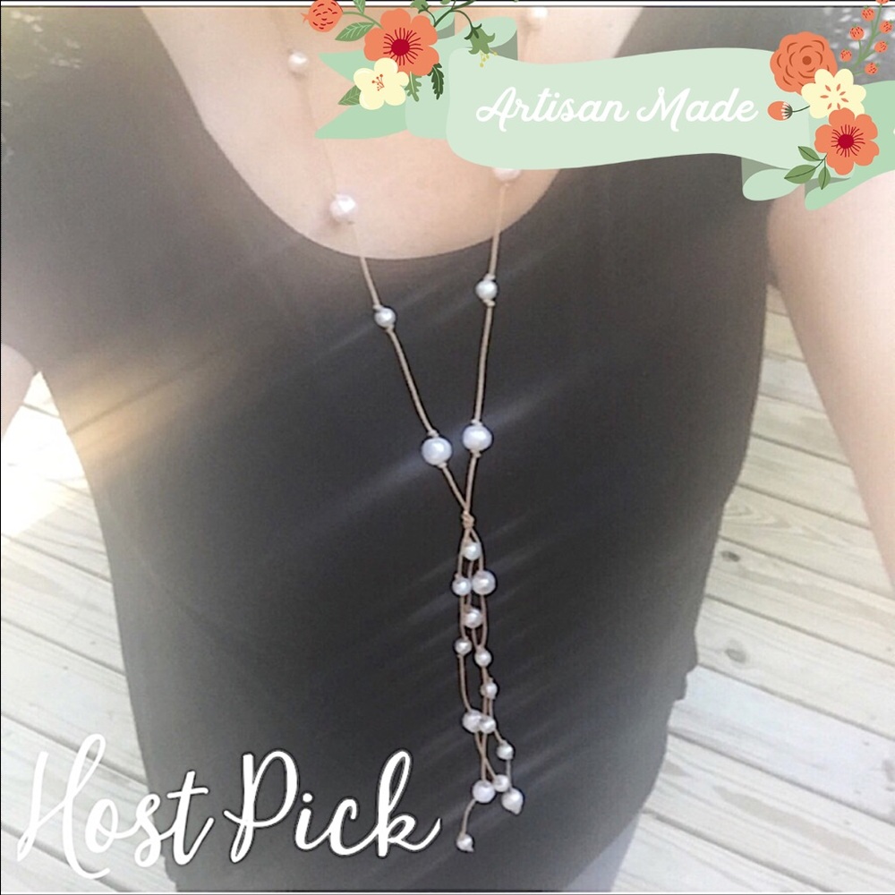 NEW Leather Pearl Multi Wear Choker Necklace