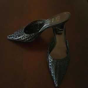 JOAN AND DAVID leather woven point toe mules