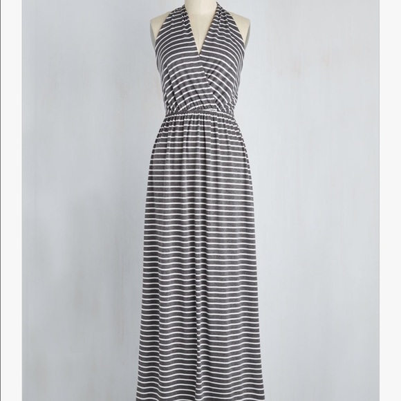 Gray and white Striped Maxi Dress
