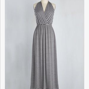 Gray and white Striped Maxi Dress