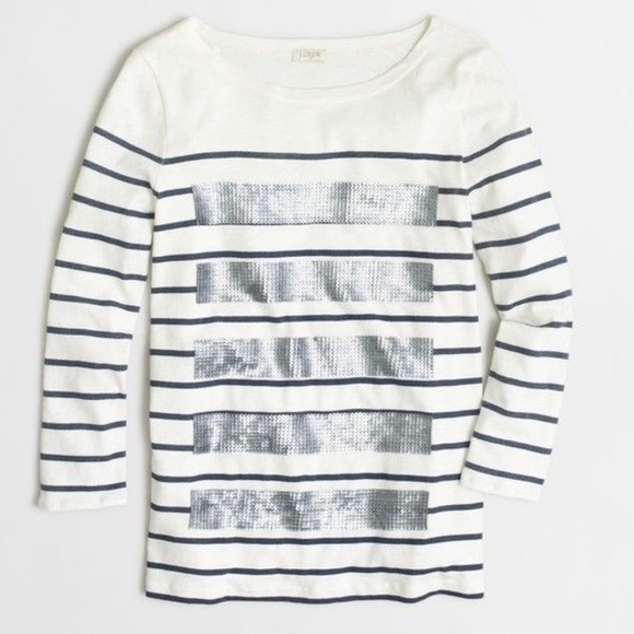 J Crew Sequin Striped Tee