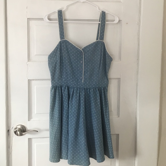 Blue & white polka dot sun dress with back cutout