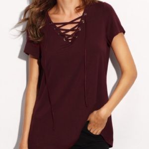 Burgundy Lace Up Shirt