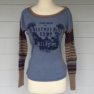Free People waffle knit sweater w/ fairisle sleeve