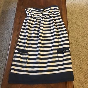 Striped strapless mini dress