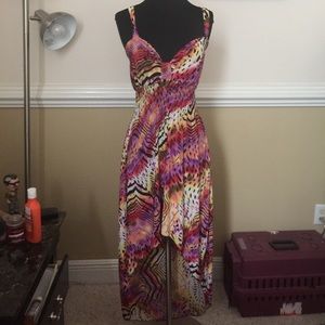 animal print spaghetti strap v-neck hem dress