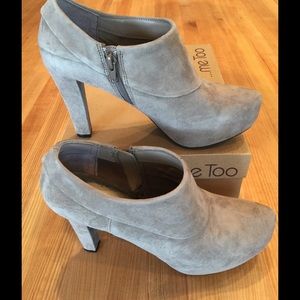Taupe suede zip up platform booties - NEVER WORN!