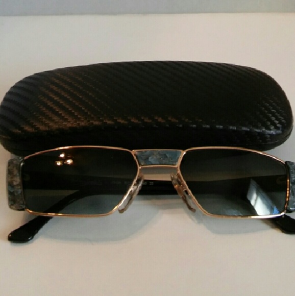 VINTAGE green marble 18k Graffiti Sunglasses Italy