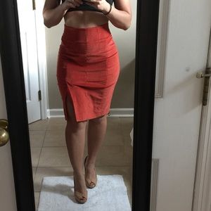 Bebe velour orange pencil skirt, size 0.