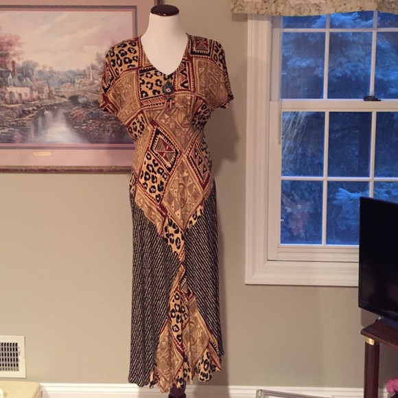 Fun tribal print dress with attached beads.