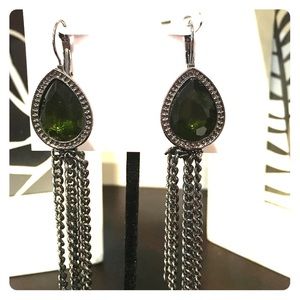 Pewter earrings with green stone accent