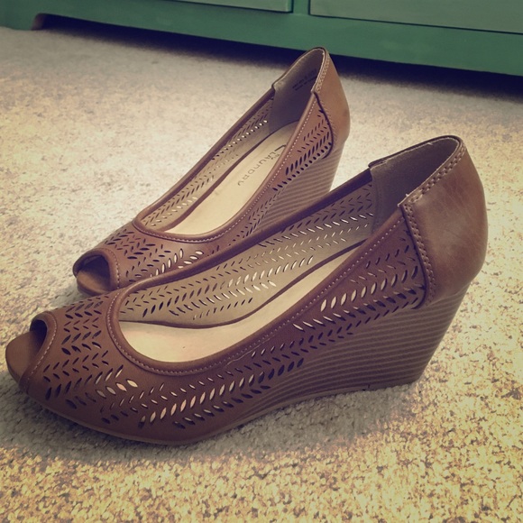Brown Peep Toe Wedges