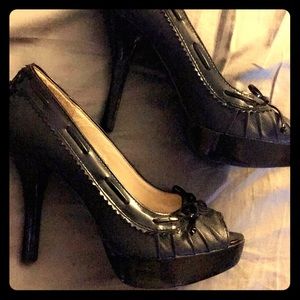 Michael Kors black leather peep toe heels