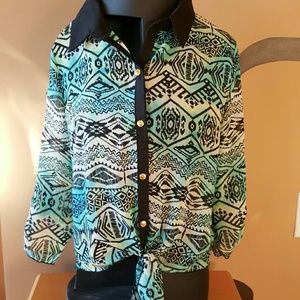 Patterned teal multi colored belly blouse