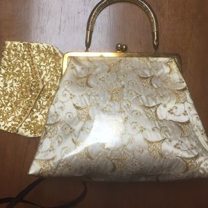 Vintage Plastic Covered Satin Hand Bag