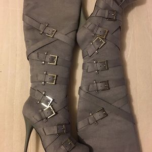 Grey high buckled boots -New