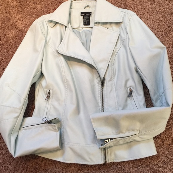 Light blue leather look jacket