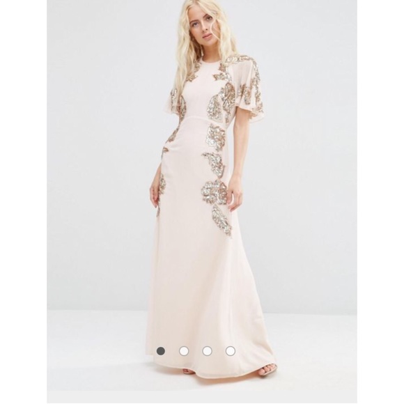 ASOS Floral Embellished Flutter Sleeve Maxi Dress