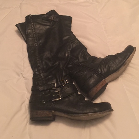 Knee High Vegan Leather Moto Boots NEW