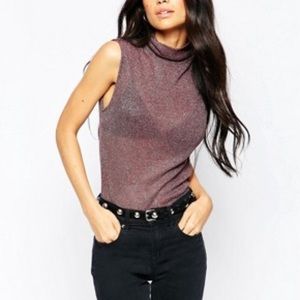 ASOS glitter purple turtle neck tank