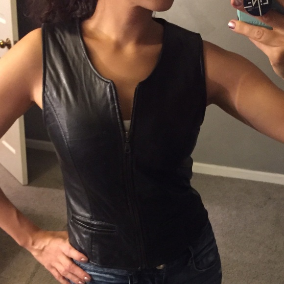 100% Black Leather Vest