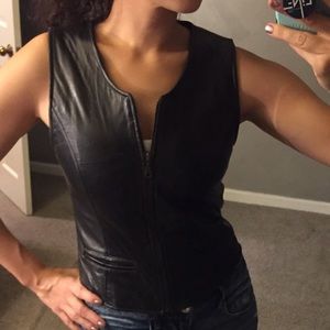 100% Black Leather Vest