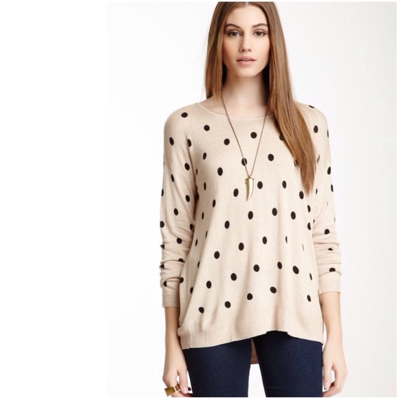 Tan and black polka dot slouchy sweater