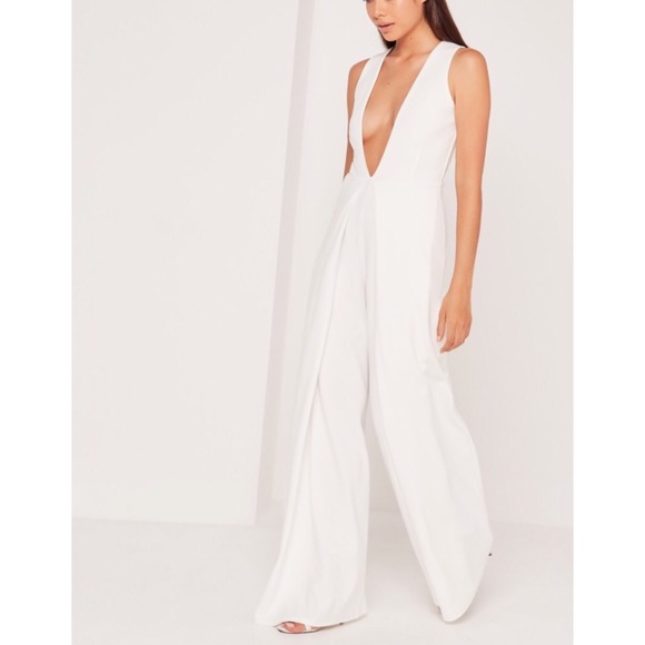 missguided crepe origami detail white jumpsuit