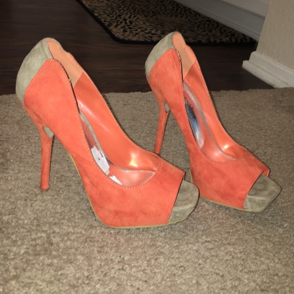 Tan and Orange Suede Heels