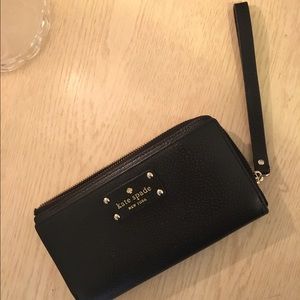 Kate Spade Black Leather Wallet with Wrist Strap