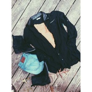 TOBI black leather accent tunic top