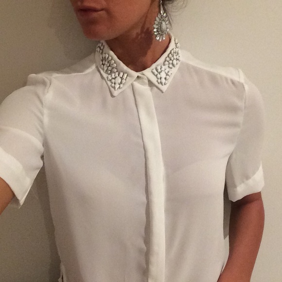 Jeweled Collar White Blouse