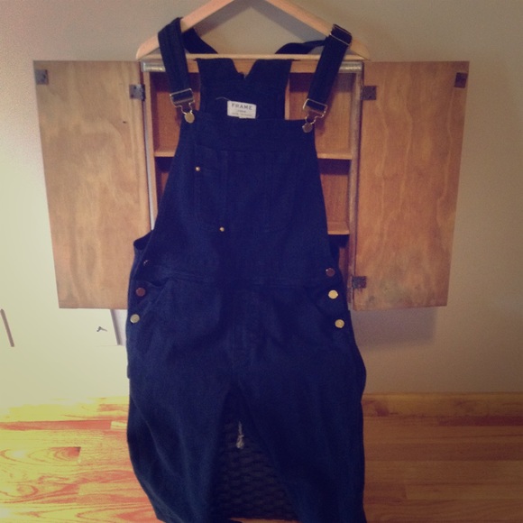 Frame La Garçon Black Stretch-Denim Overalls
