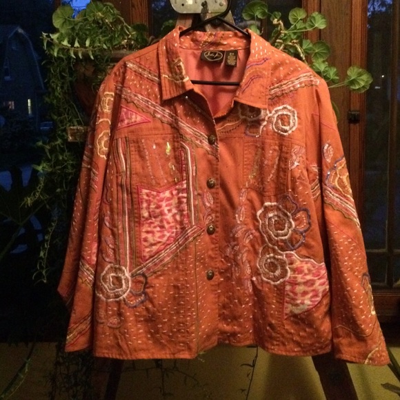 Vibrant Jacket Sequin Stitching Orange/ Multi 2X