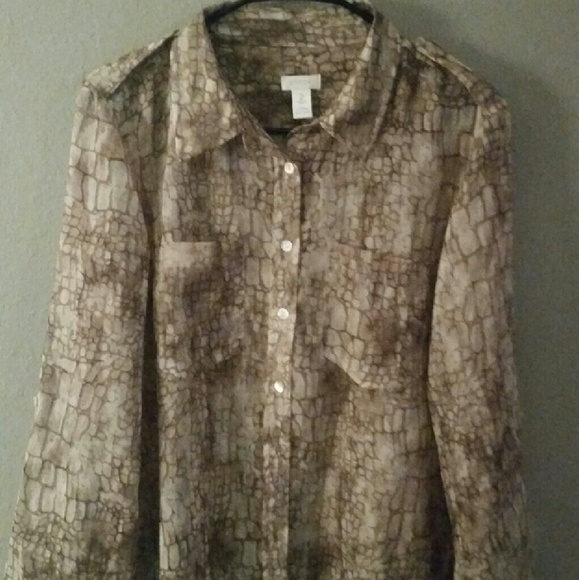 CHICO'S SHEER ANIMAL PRINT BLOUSE - Picture 1 of 4