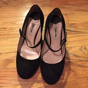 Miu Miu Black Suede Mary Jane Pumps size 7 1/2