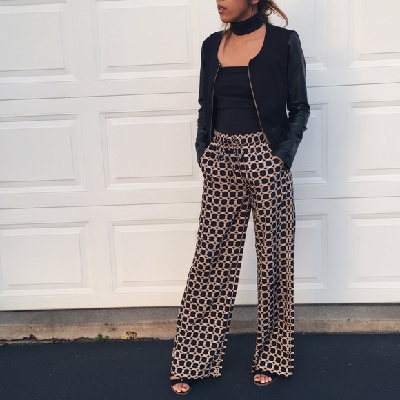 Michael Kors tan/navy palazzo pants
