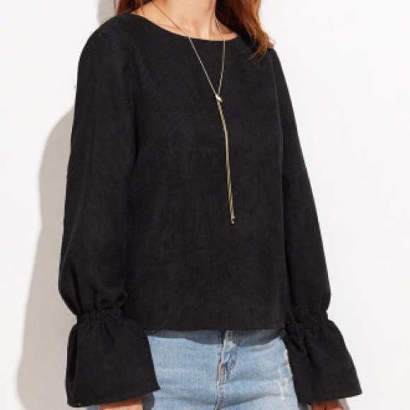 Bell Sleeve Open Back Corduroy Blouse - Picture 2 of 5