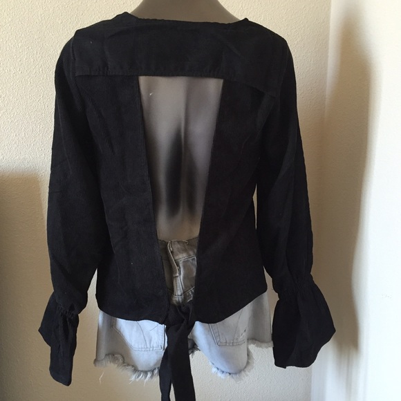 Bell Sleeve Open Back Corduroy Blouse - Picture 4 of 5