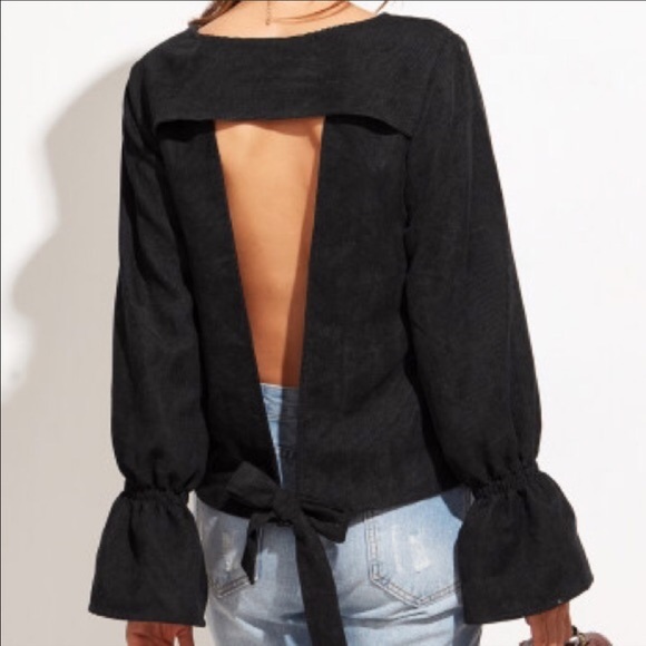 Bell Sleeve Open Back Corduroy Blouse - Picture 5 of 5